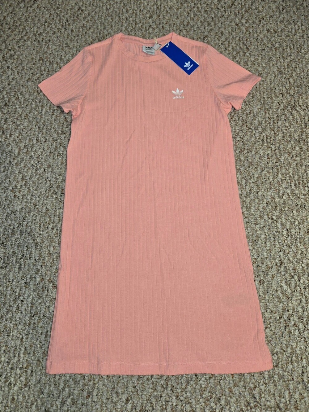 NWT Adidas Originals Logo Pink Ribbed T-Shirt Dress Short Sleeves Girl Youth